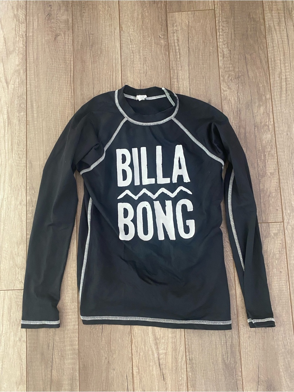 Billabong Black Long Sleeve Swim Rash Guard with Contrast Stitch